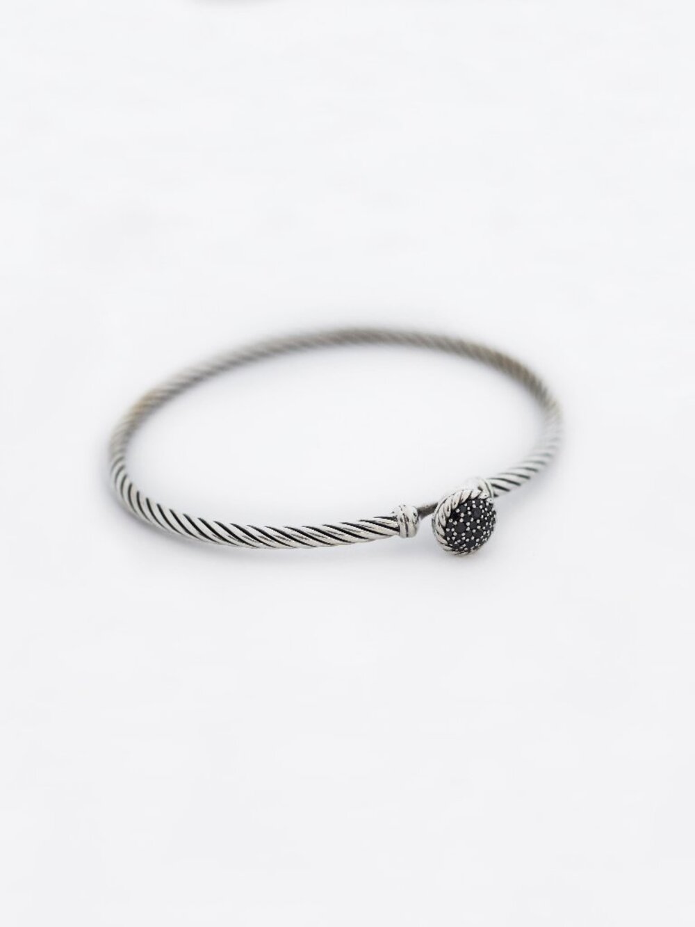 David Yurman 925 Silver Chatelaine Pave Black Diamond Cable Bangle Bracelet